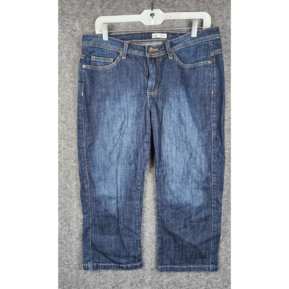 Lee Capri Jeans Women 12 Blue Stretch Lower On The Waist Dark Wash Cropped Denim